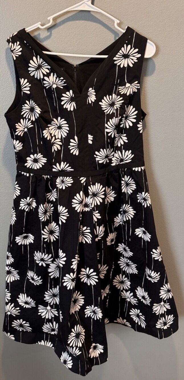 Talbots Petites Women's Black White Floral Print A-Line Dress Lined 12P